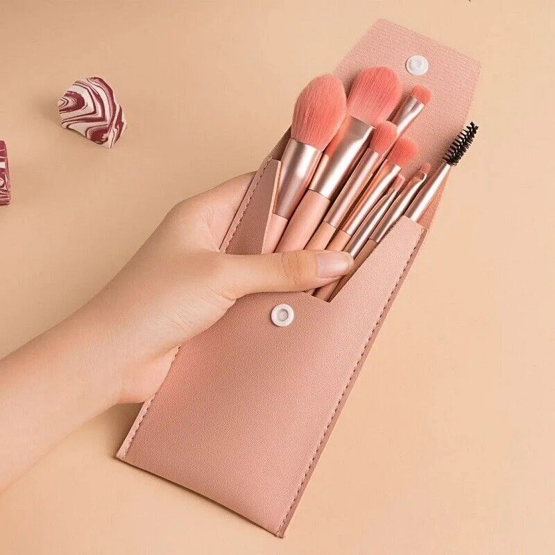 8PCS Makeup Brush Set Foundation Blush Eyeshadow Lip Brushes Make Up Bag Case